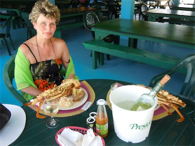 The incredibly delicious Anegada spiny lobster. Big Bamboo Beach Bar & Restaurant, Jack Bay Point