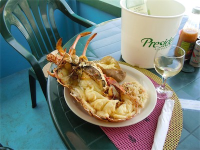 The incredibly delicious Anegada spiny lobster. Big Bamboo Beach Bar & Restaurant, Jack Bay Point