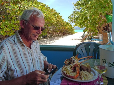 The incredibly delicious Anegada spiny lobster. Big Bamboo Beach Bar & Restaurant, Jack Bay Point