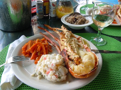 The incredibly delicious Anegada spiny lobster. Big Bamboo Beach Bar & Restaurant, Jack Bay Point