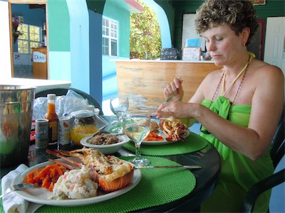 The incredibly delicious Anegada spiny lobster. Big Bamboo Beach Bar & Restaurant, Jack Bay Point