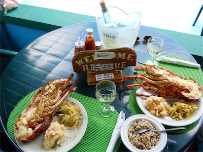 The incredibly delicious Anegada spiny lobster. Big Bamboo Beach Bar & Restaurant, Jack Bay Point