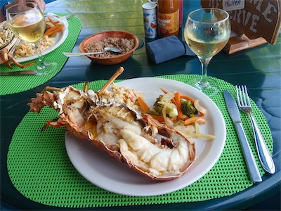 The incredibly delicious Anegada spiny lobster. Big Bamboo Beach Bar & Restaurant, Jack Bay Point
