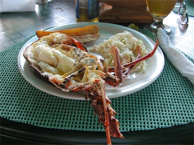The incredibly delicious Anegada spiny lobster. Big Bamboo Beach Bar & Restaurant, Jack Bay Point