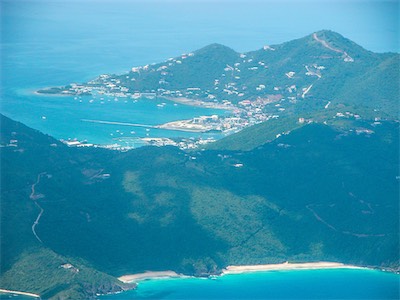 Rogues Bay, Trunk Bay and in the distance Road Town, Tortola, British Virgin Islands